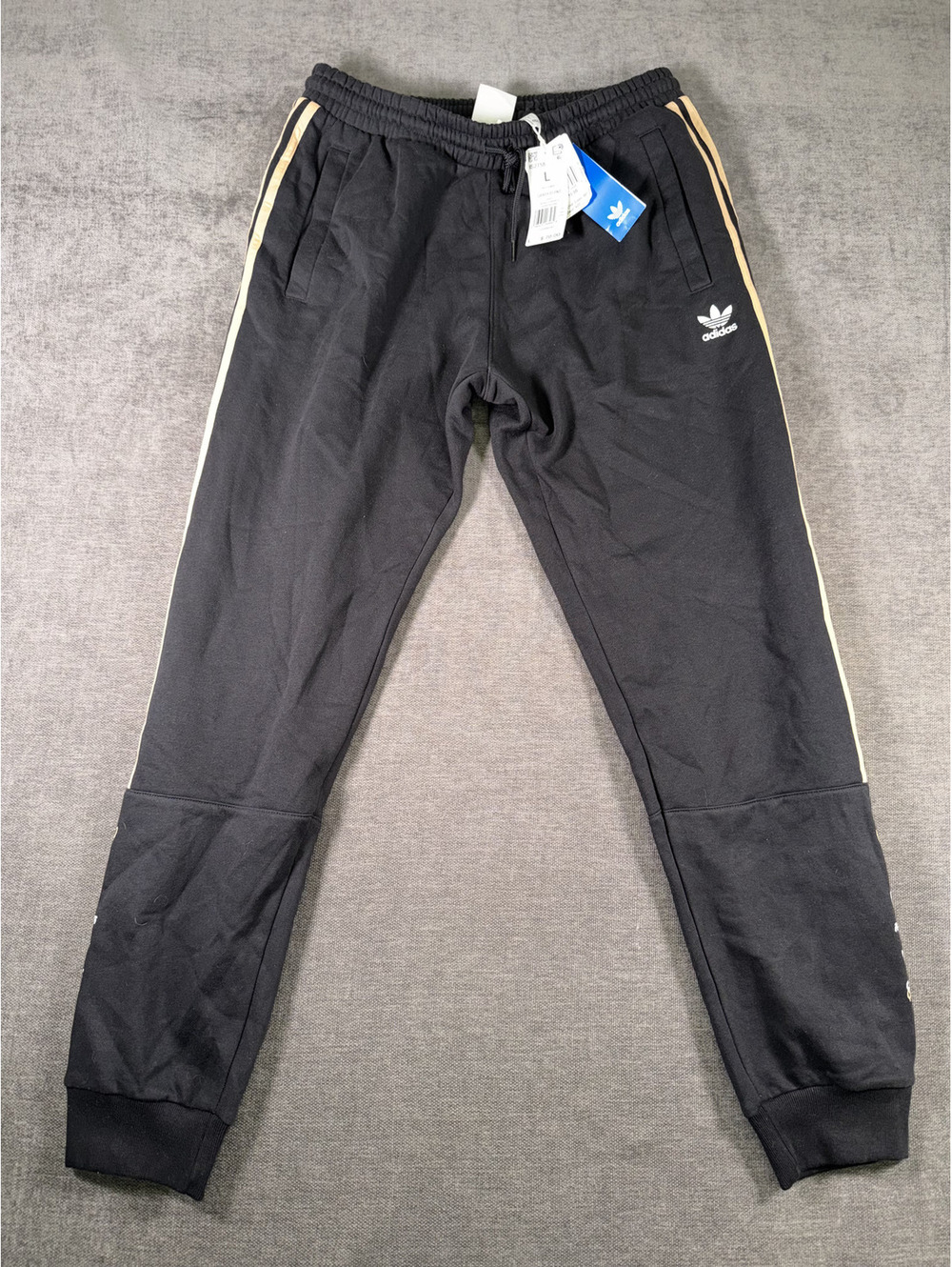 Adidas Graffiti Print Black Jogger Sweatpants with Beige Side Stripes, Size L